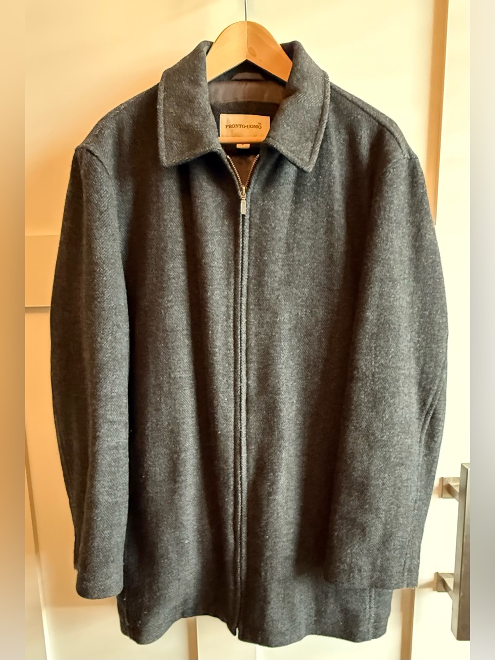 Pronto Uomo Dark Charcoal Zip-Up Wool Blend Sweater Jacket